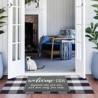 Welcome Mats for Front Door, "Ish Depends Who You Are" Doormat, Anti-Slip Rubber Mat for Indoor & Outdoor