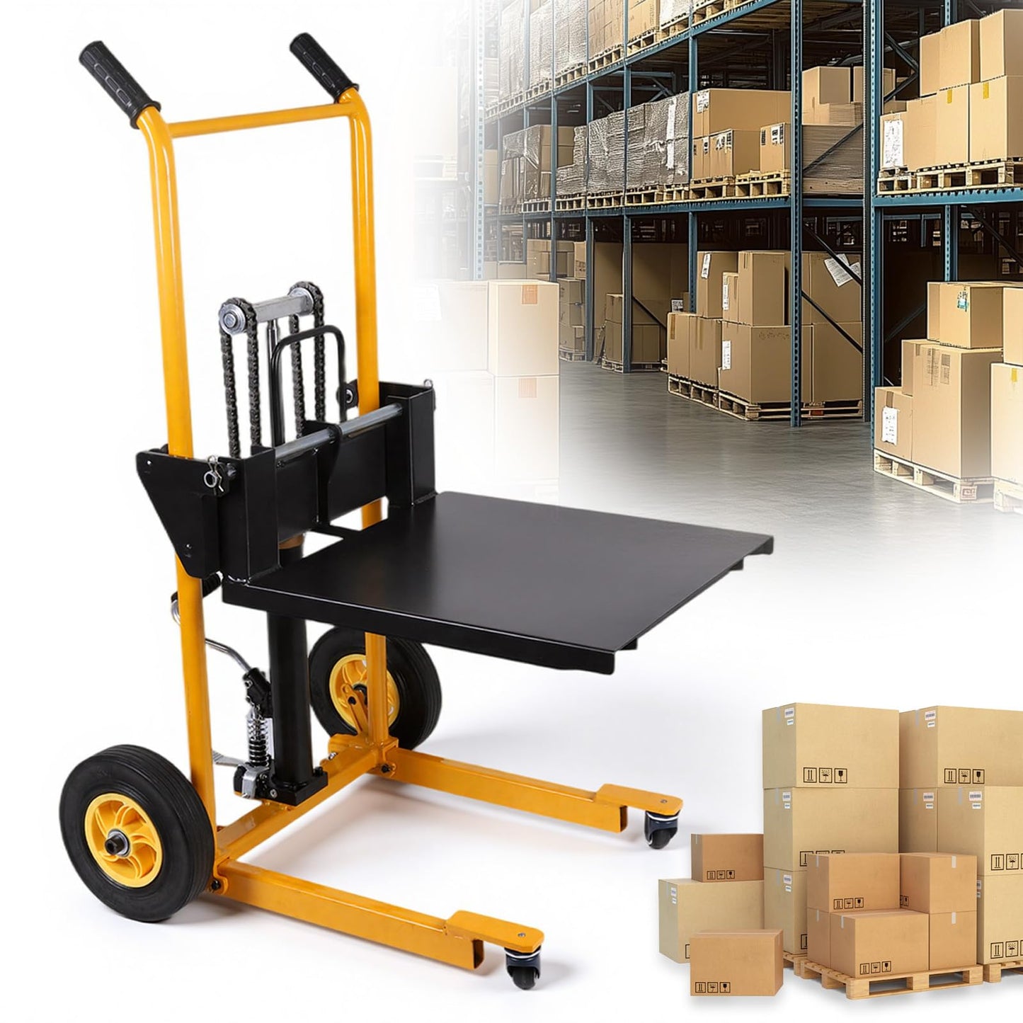 Mini Forklift Portable Pallet Jack Table Cart with Swivel Wheels Handheld Push Pallet Trolley Wear Resist for Household Warehouse Factory