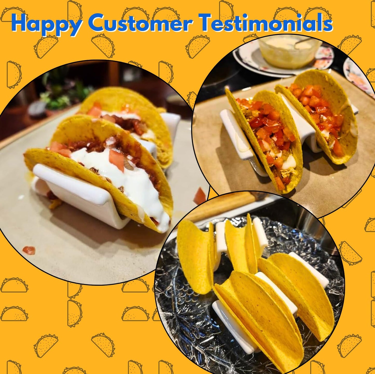 HolaTasty Taco Holders Set of 4 Ceramic, Dual Taco Stand for Dinner Plate - Compact Taco Rack 2-Slot for Hard Shell Tacos, Tuesday Taco Server Mini Taco Holder, Taco Heater for Microwave Oven, White