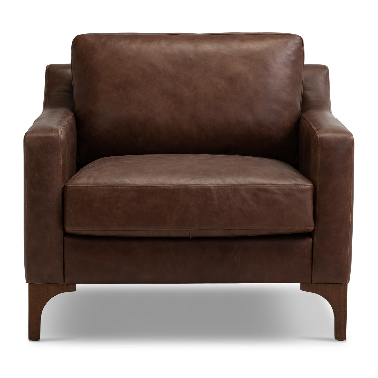 Poly & BARK Sorrento Leather Lounge Chair – Full-Grain Chocolate Brown Leather Upholstery with Feather-Blend Cushions – Modern Upholstered Accent Chair for Bedroom or Living Room – Lounge Seating