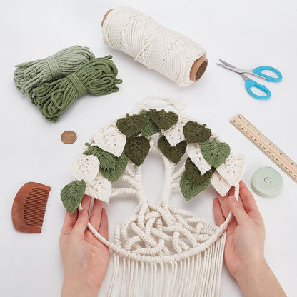 ORIGACH DIY Macrame Tree of Life Wall Hanging Kit Handmade Boho Leaves Tapestry Macrame Kit for Beginner Adults with Step by Step Instruction Macrame Wall Decor for Living Room, Green