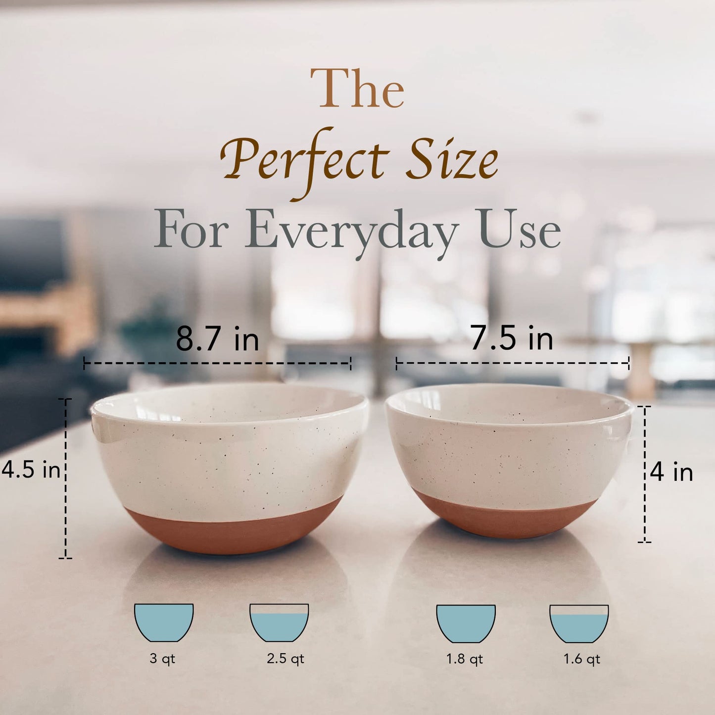 Mora Ceramic Large Mixing Bowls - Set of 2 Nesting Bowls for Cooking, Serving, Popcorn, Salad etc - Microwavable Kitchen Stoneware, Oven, Microwave and Dishwasher Safe - Extra Big 2.5 & 1.6 Qt - White