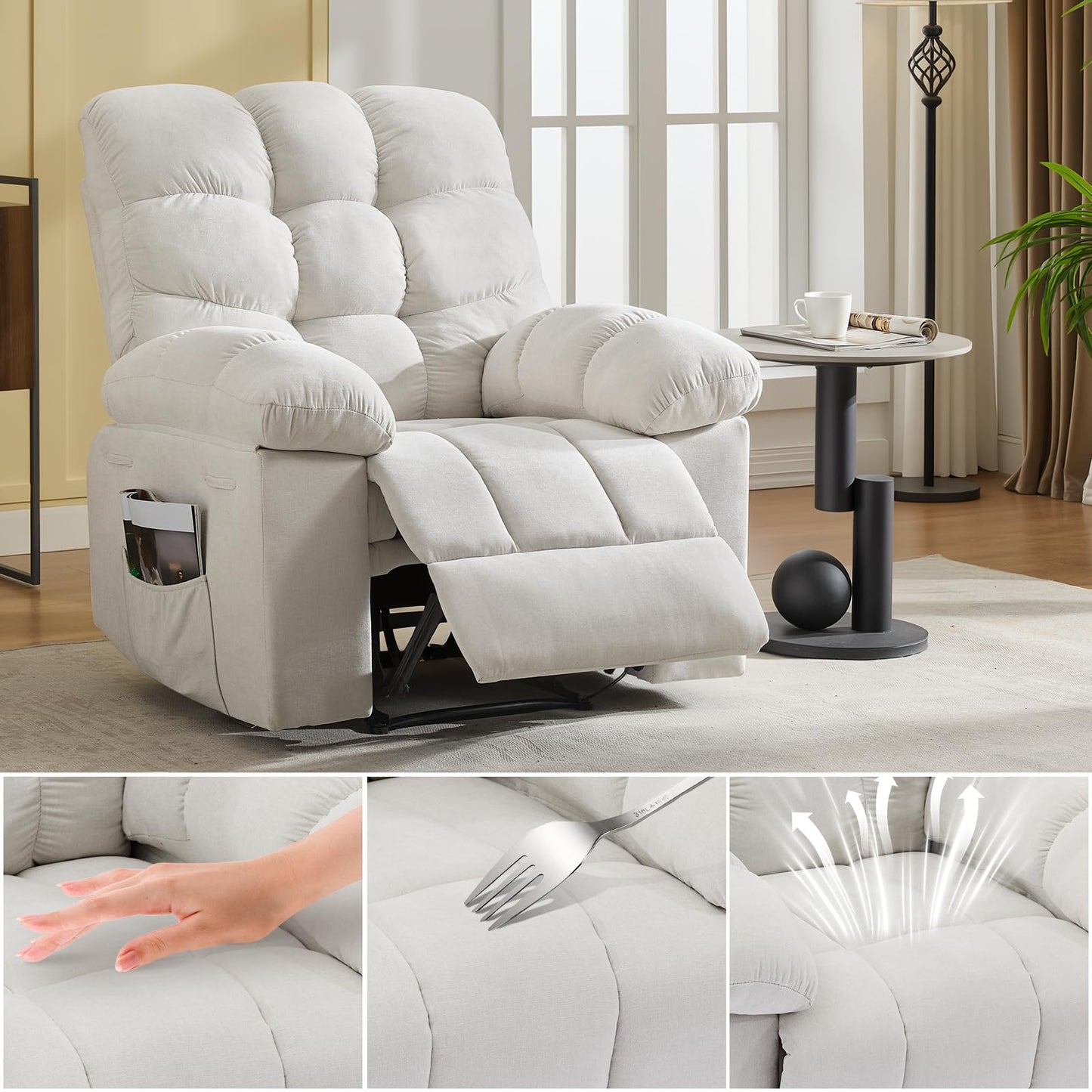 Garvee 21.4in Wide Recliner Chair,Massage & Heat Recliner Chair for Adults,Home Theater Seating with Lumbar Support,Ergonomic Breathable Fabric Nursery Rocking Chairs for Living Room