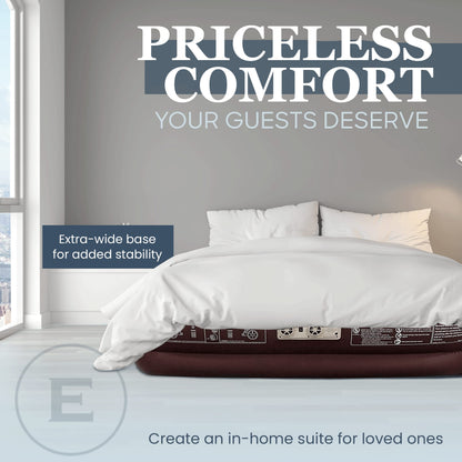 Englander First Ever Microfiber Air Mattress, Microfiber Airbed with Built in Pump Queen Brown/Cream Top
