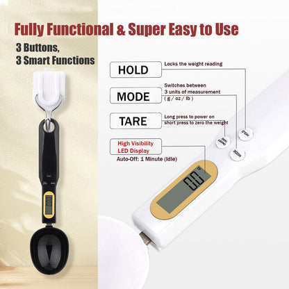 Food Measuring Spoon, Digital Kitchen Scale, high-Precision Small Scale, Handheld use, with Weight Removal Function (White)