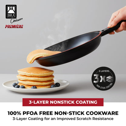 BRA COOKWARE Premiere Dual Skillet | 8 inches Double Frying Pan for Frittatas & Spanish Omelets | PFOA Free Triple Nonstick Coating | Full Induction Reversible Pan | Cast Aluminum Flip Skillet