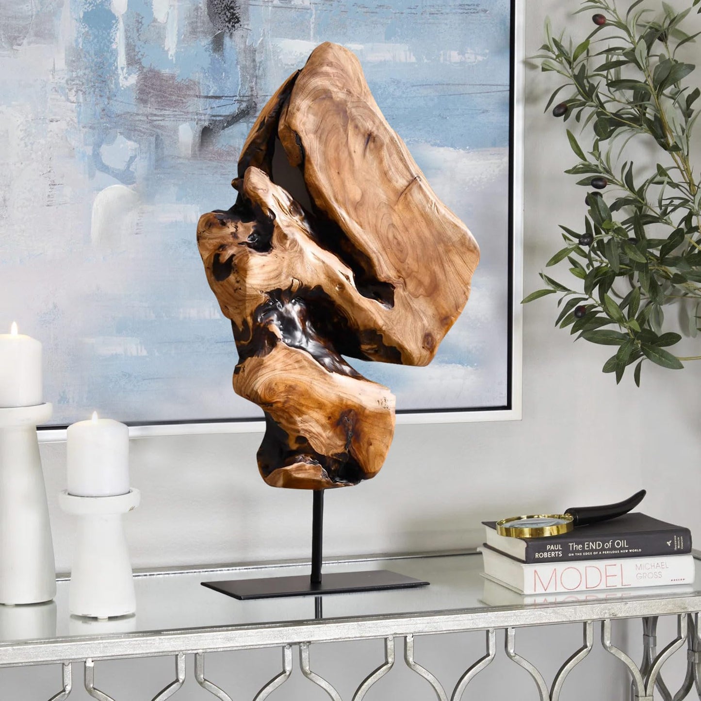 WELLAND Irregular Cedar Wood Sculpture 8.75" W x 1.75" D x 17.75" H Natural Edge Tabletop Statues, Handmade Ornaments, Décor for Living Room, Home Office, Bedroom,