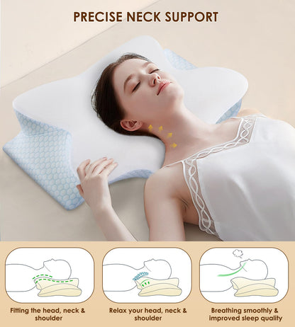 Cervical Pillow for Neck and Shoulder, Ergonomic Contour Memory Foam Pillows for Sleeping, Cooling Neck Support Pillow for Back Stomach Side Sleeper Dark Grey