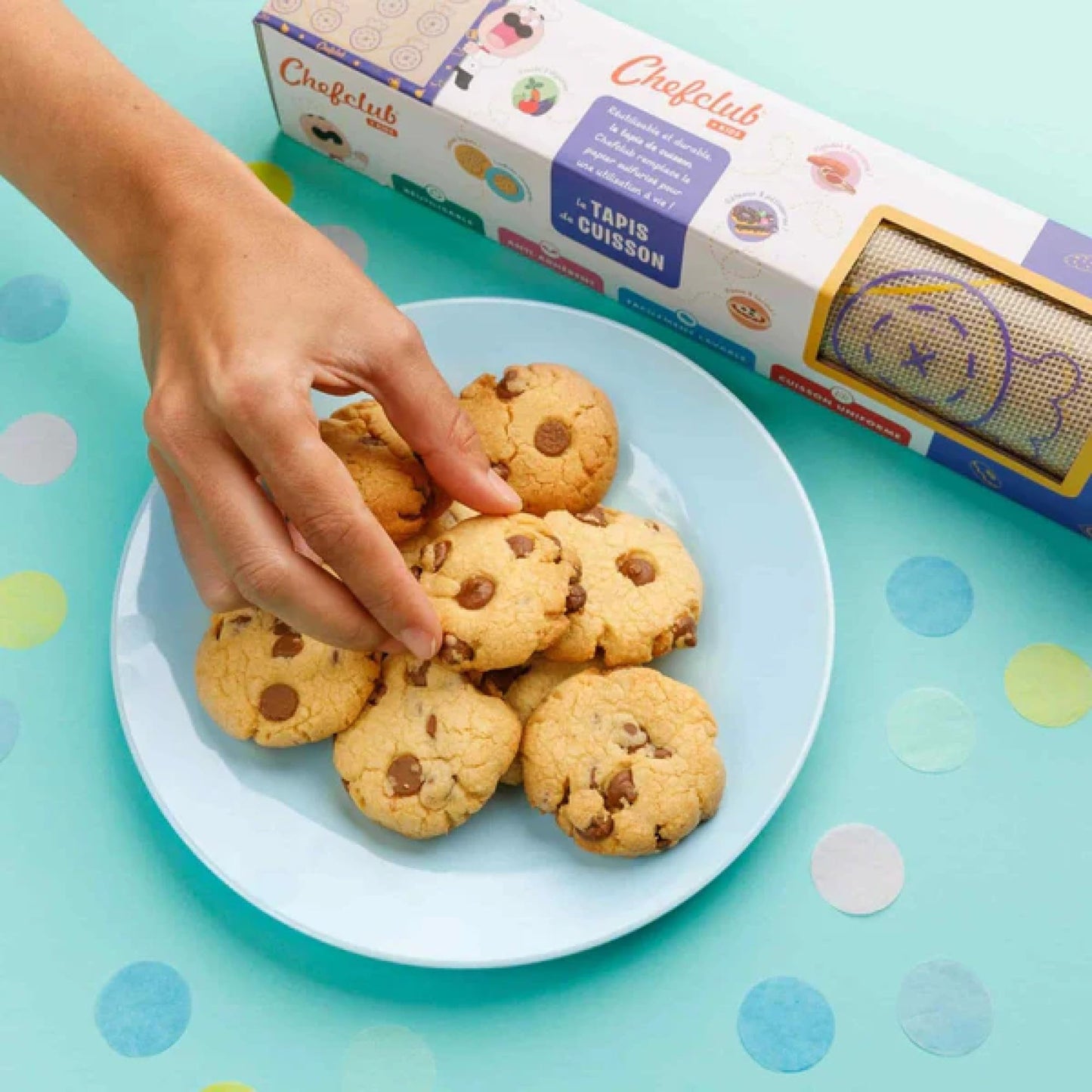 Chefclub Kids Silicone Baking Mat – 12" x 15" Reusable Non-Stick Baking Sheet with Graphic Markers – Food Safe BPA-Free for Kids Cookies, Pizza, Biscuits – Even Heat Distribution, Dishwasher Safe
