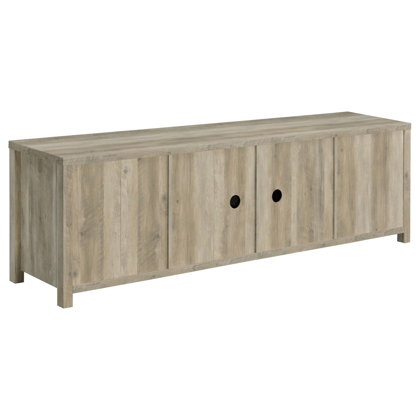 Coaster Home Furnishings - Madra - Engineered Wood - 79-Inch 2-Door TV Stand with Sliding Barn Doors, Open Shelves - Living Room - Distressed Pine - 736263