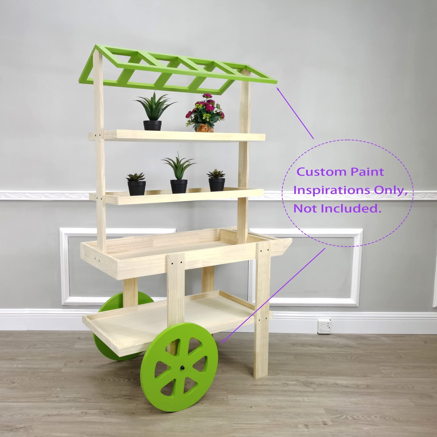 FixtureDisplays® Flower Cart Vending Cart Farmers Market County Fair Wagon Wood Stall Stand Rolling Shelf Retail Booth Kiosk 42.0" Long x 68" Tall x 25.0" Wide 19402