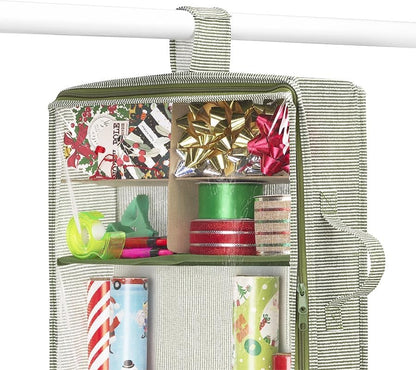 Whitmor Christmas Gift Wrap Organizer - Holds 30" & 40" Rolls - Stylish Stripe Design