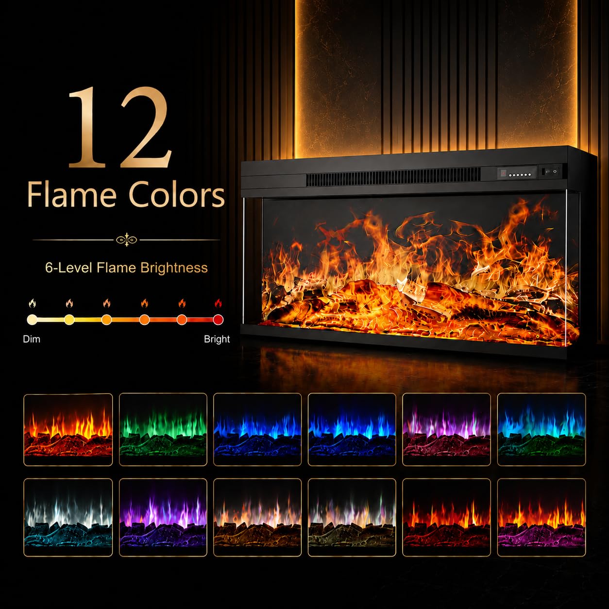 97" Farmhouse Fireplace TV Stand for TVs Up to 100", Entertainment Center with 36" 3-Sided Glass Electric Fireplace, 12 Flame Colors & LED Light Modes, Media Console for Living Room, Black