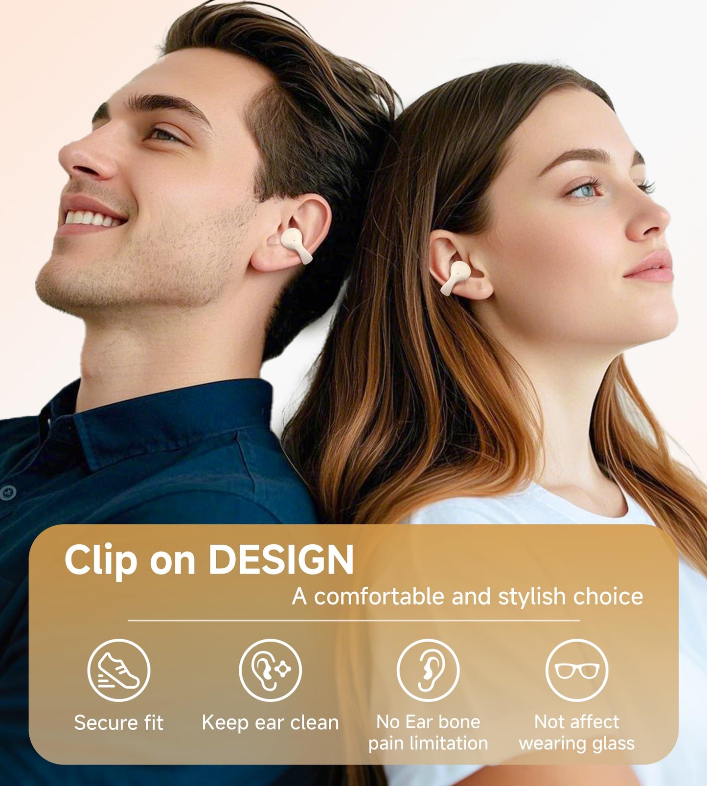 King Lucky i21 Open Ear Clip On Earbuds Wireless Bluetooth Ear Clip Headphones with Mic,Noise Cancelling, Waterproof IPX4,for Small Ears,Perfect for Running,Sports,Glasses Wearers (White)