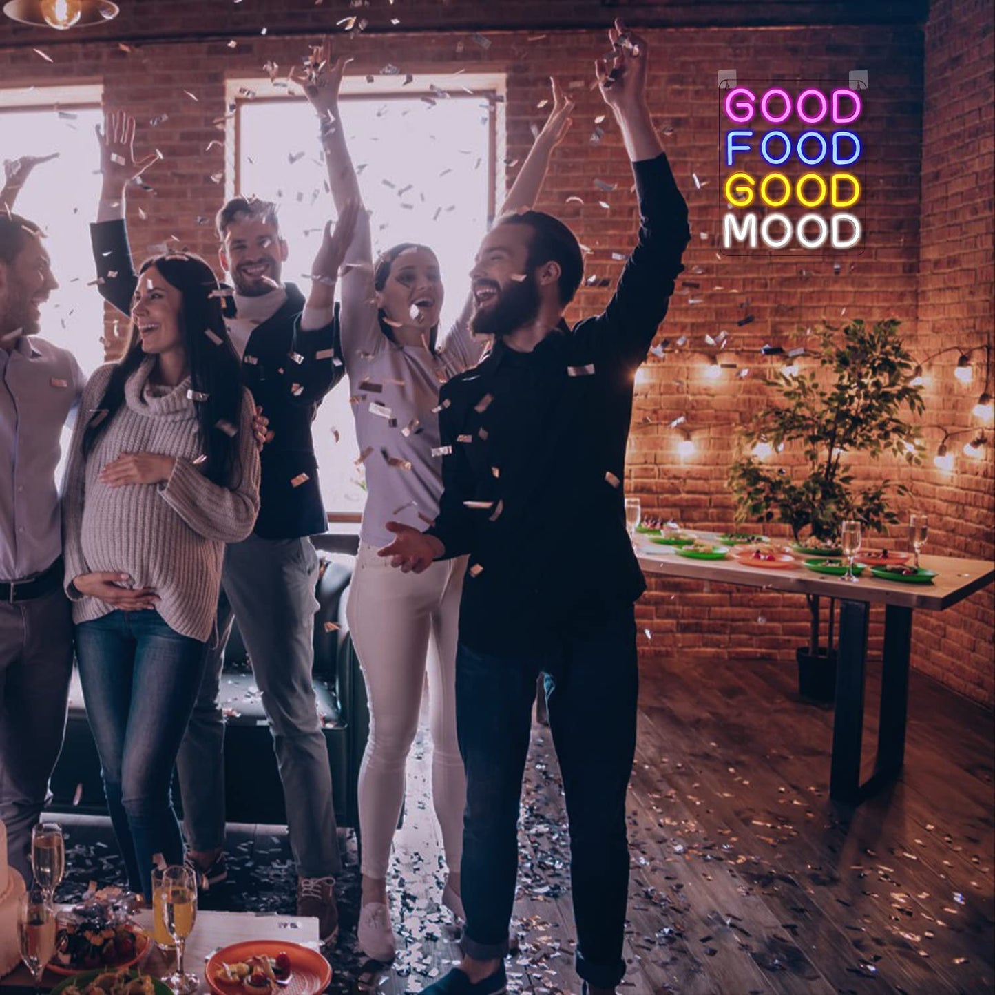 Horseneon Good Food Good Mood Neon LED Sign, Food Neon Signs for Wall Decor, Good Food Good Mood Neon Light with USB Powered for Snack Shop, Restaurant, Fast Food