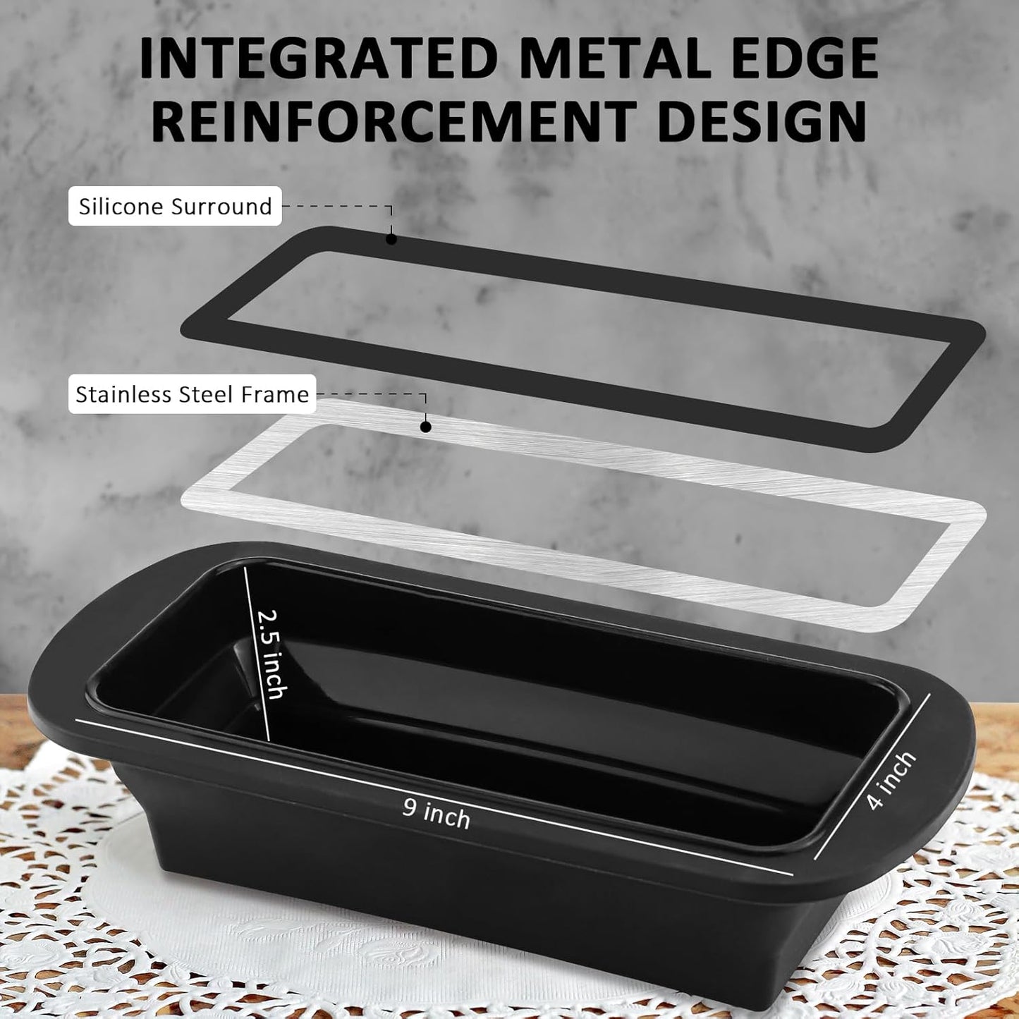 Silicone Bread Loaf Pan with Metal Reinforced Frame, Non-Stick Baking Pans for Homemade Bread, Black