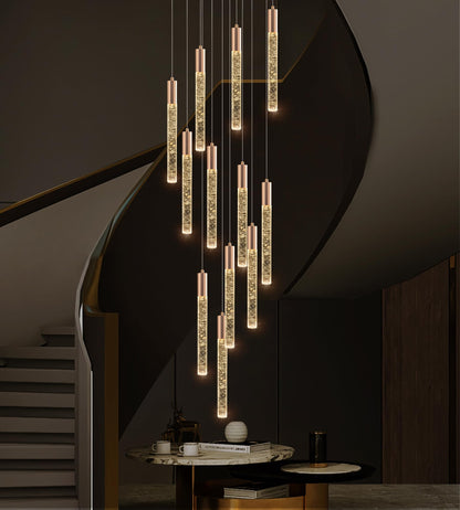 Upfelw Modern High Ceiling Crystal Chandelier 12-Lights, Large Spiral LED Raindrop Foyer Pendant Lighting, Bubble Staircase Living Room Hanging Light Fixture Flush Mount Gold