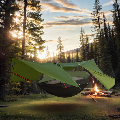 3-in-1 Camping Hammock Tent with Rain Fly, Quick-Zip Door & Curved Poles – Lightweight Shelter with Mosquito Net