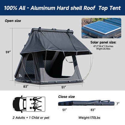 Arctwonder Rooftop Tent Hard Shell with Winter Thermal Layer,Solar Panel Roof top Tent Hardshell Suitable for Jeep SUV Truck Van,Camping Car 2 Person