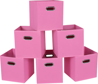 Fabric Cloth Storage Bins - Fabric Cube Bins Organizer with Dual Handles, Foldable Cube Storage Baskets Set of 6