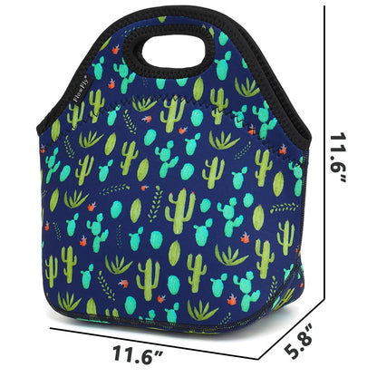 FlowFly Neoprene Lunch Tote Insulated Thermal Reusable Lunch Bag Box for Boys Men with Zipper (Cactus)
