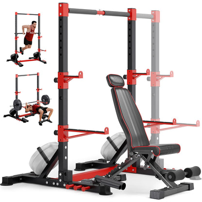 YOLEO Smith Machine & Squat Rack Combo, Multi-Functional Power Racks with Adjustable Width & Pull-Up Bar, Cable Crossover Power Cage, Independent Dual-Pulley System for Home Gym Garage Basement