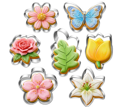 LUBTOSMN Flower and Leaf Cookie Cutter Set-7 Piece-Daisy, Lily, Rose, Tulip, Oak Leaf and Butterfly Fondant Biscui Cutters