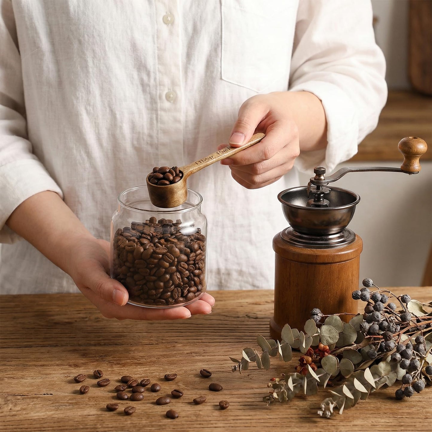 4 Pack Coffee Acacia Wooden Scoop Wooden Measuring Scoops for Canisters Jars 15ml 1 Tablespoon Small Coffee Scoop Acacia Woodens Measuring Spoons Home Kitchen Accessories for Beans Sugar Tea Bath Salt