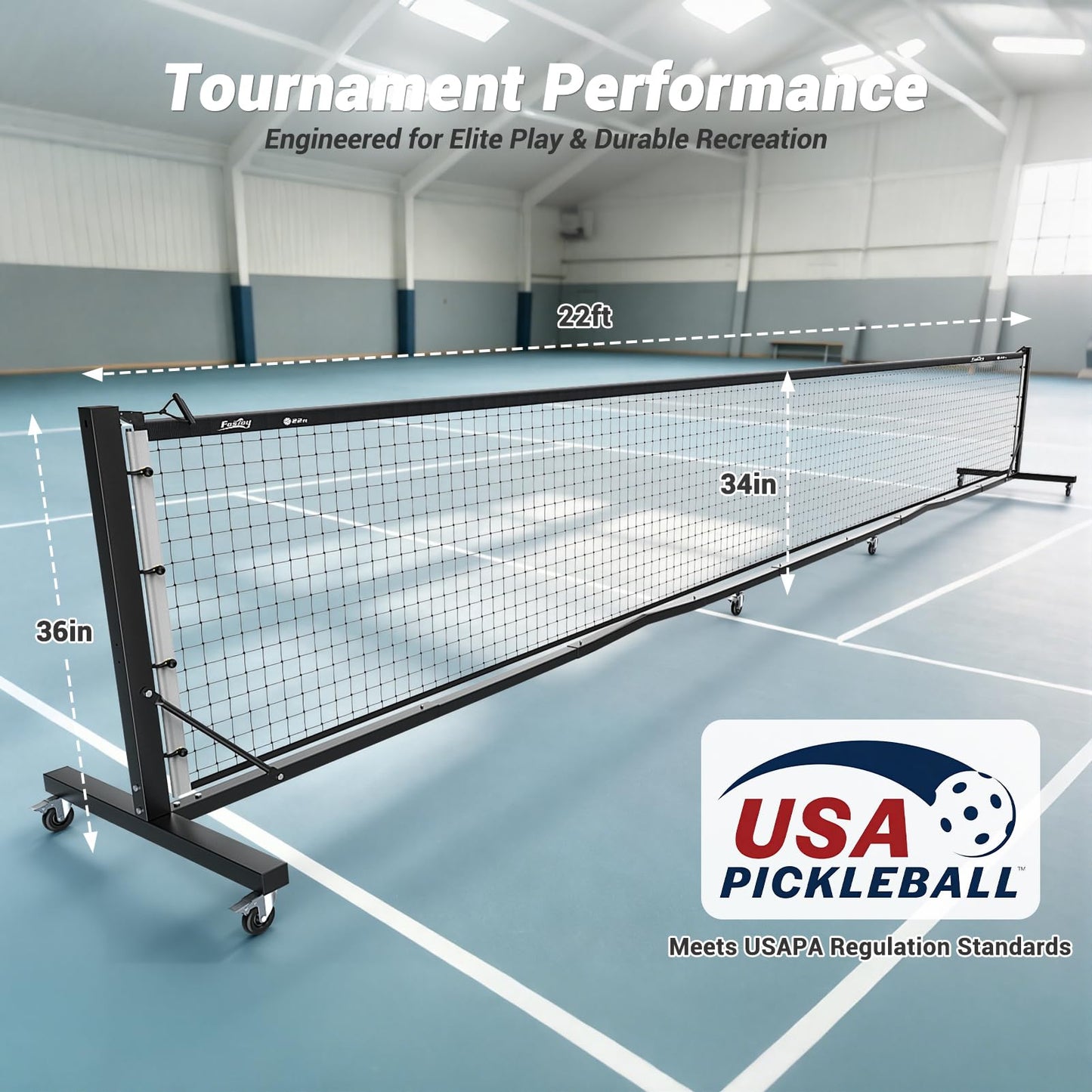 Fostoy Pro Aluminum Pickleball Net with Carbon Fiber Paddle, Dual-Side Tension Lock System, Locking Wheels, 22FT Tournament Regulation Size for Outdoor Court, Driveway & Gym, Easy Setup, Carry Bag