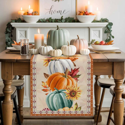 LooPoP 13x36 Inches Thanksgiving Fall Pumpkin Table Runners Maple Leaf Orange Lattice Long Washable Table Runner