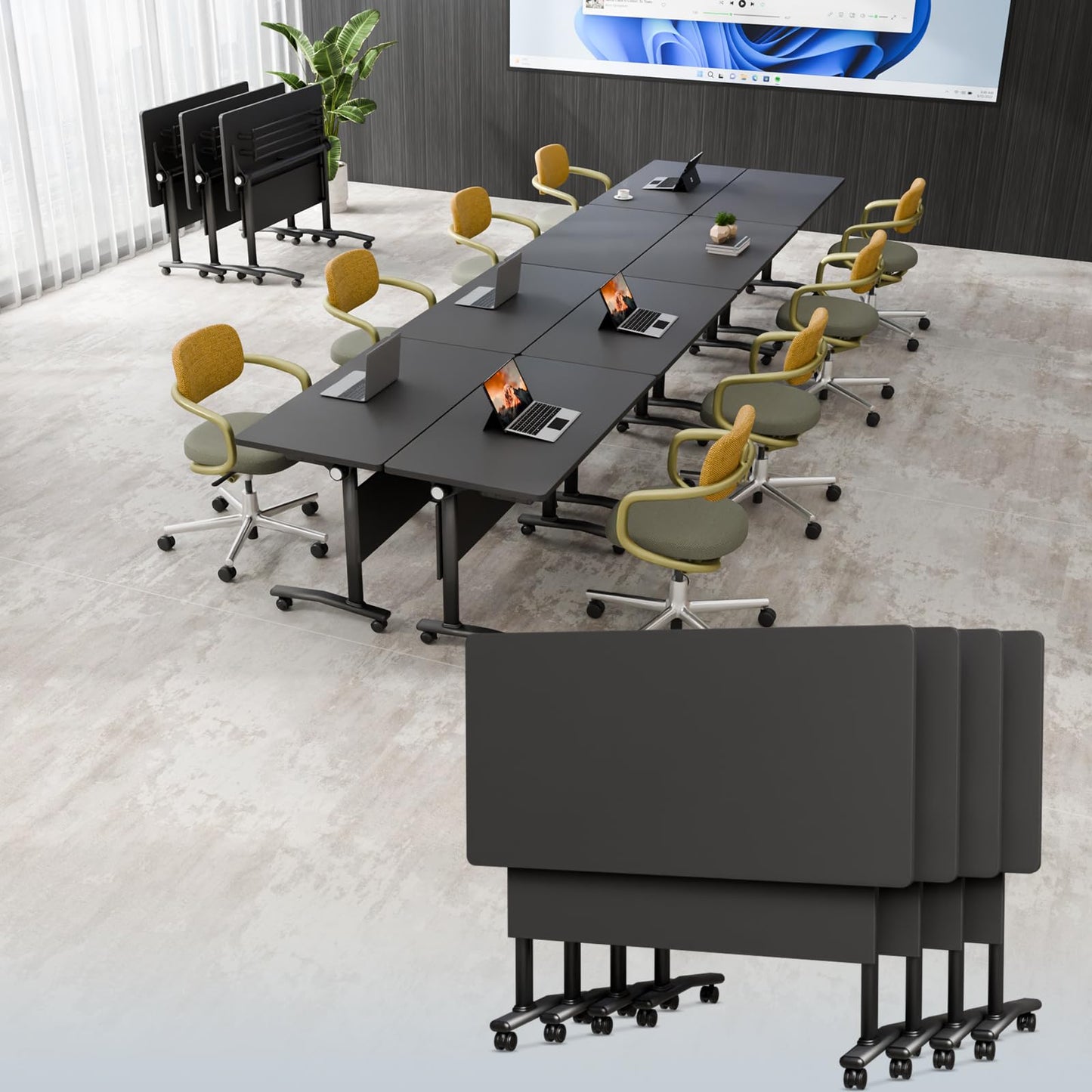 rzoizwko 2 Pack Folding Conference Table with Wheels,Heavy-Duty Flip-Top Foldable Conference Training Table System,Rolling Conference Room Tables for Office, Classroom Meeting Rooms