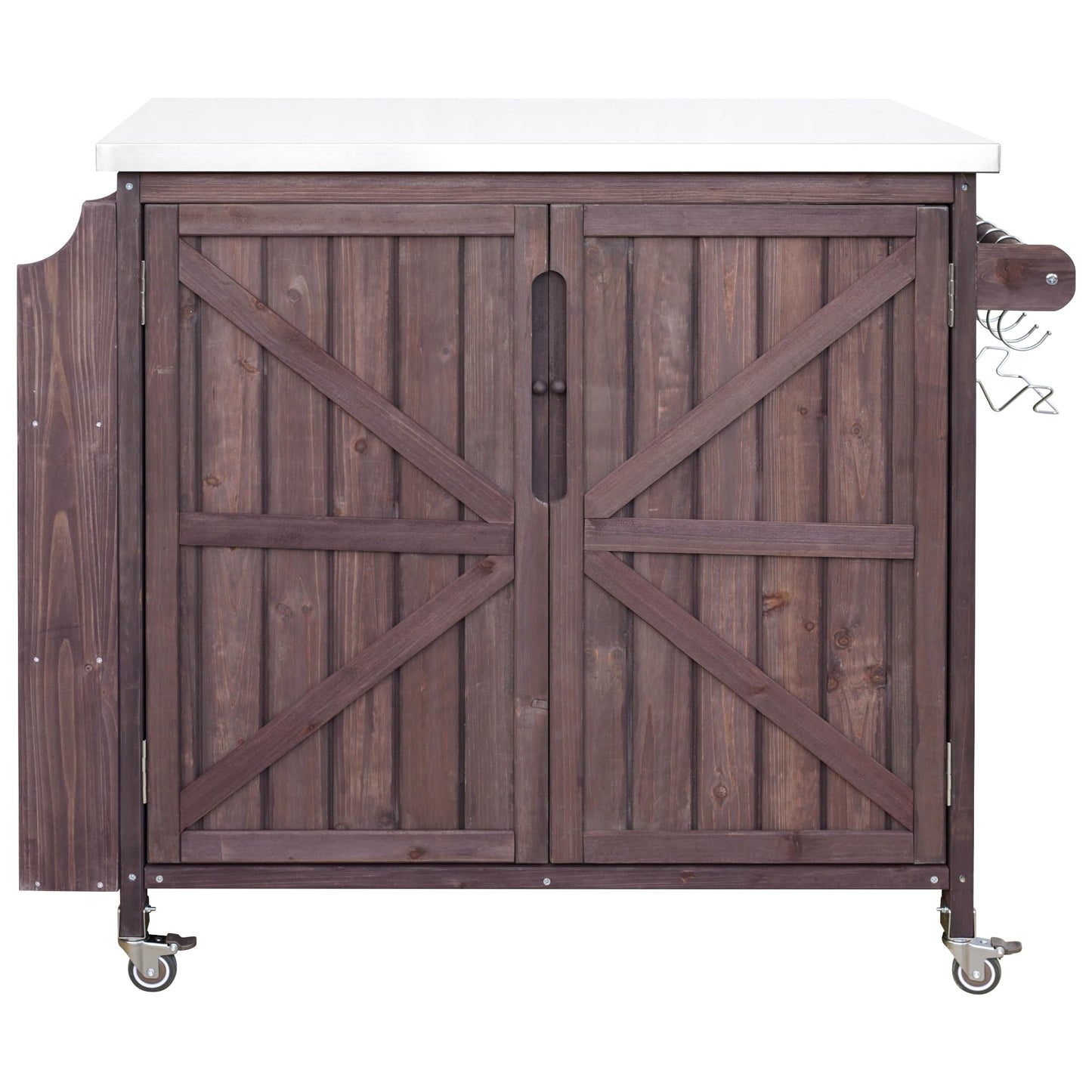 Merax Farmhouse 42." Grill Cart with Stainless Steel Top & Side Shelf, Outdoor Grill Station w/Adjustable Shelf & Lockable Wheels, Modular Kitchen Island for Food Prep & BBQ, Dark Brown