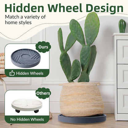 2PCS 12 inches REDHUGO Round Plant Caddy with Hidden Wheels, Heavy Duty Rolling Plant Stand Caddy with Wheels, Pot Base