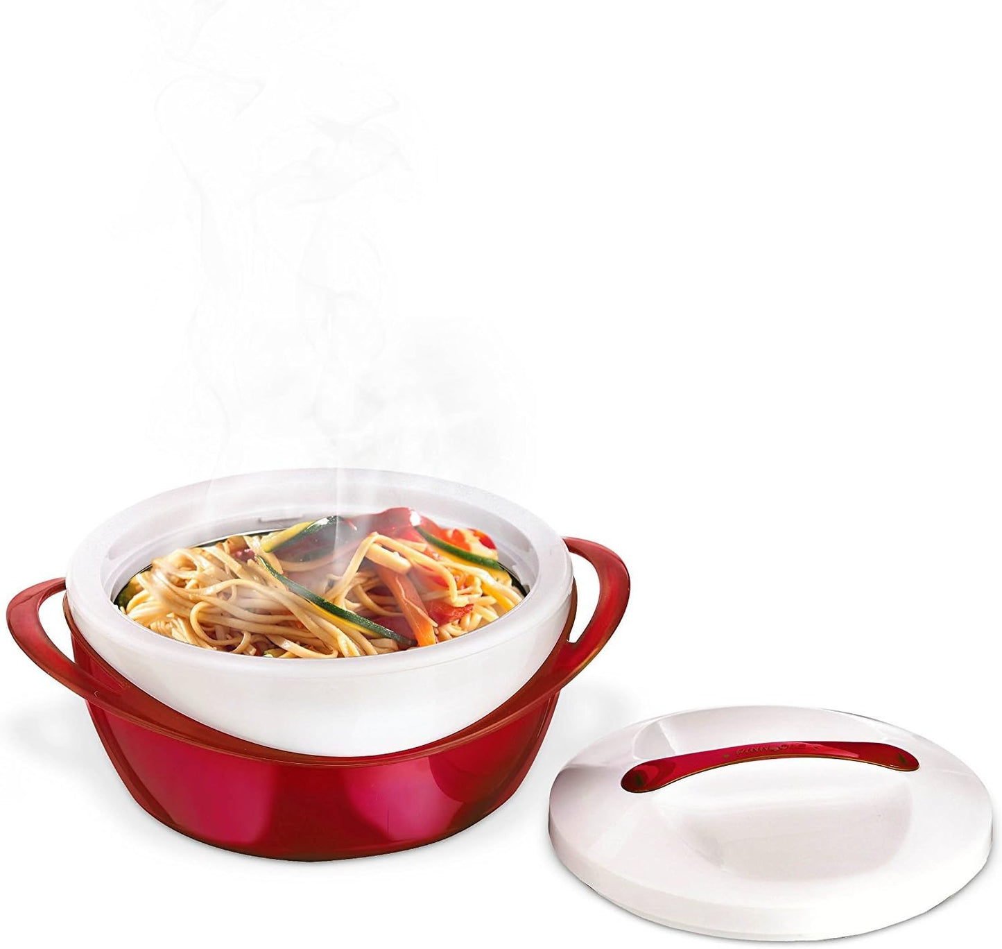 Pinnacle Large Insulated Casserole Dish with Lid, 2.6 qt. - Elegant Hot Pot Food Warmer/Cooler, Red
