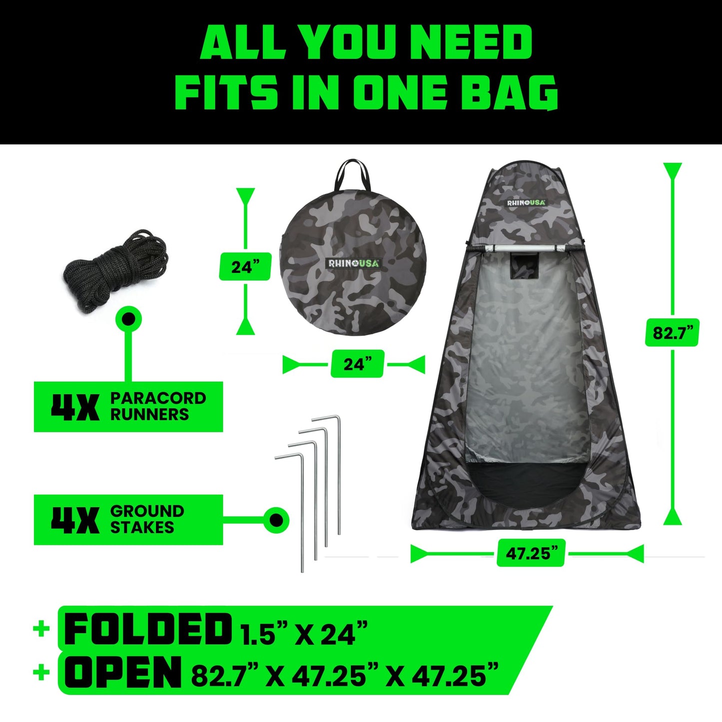 Rhino USA Portable Pop Up Privacy Changing Tent - Ultimate Outdoor Camping Shower, Camp Toilet, Rain Shelter for Beach and Camping - Lightweight and Sturdy, Instant Setup While On-The-Go