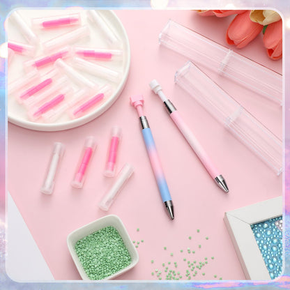 Jutom 2 Pack Diamond Painting Pens with 40 Replacement Wax Pink Wax Diamond Art Accessory with Protective Case Art Pen Tool for Nail DIY Painting Craft Gem(Gradient)
