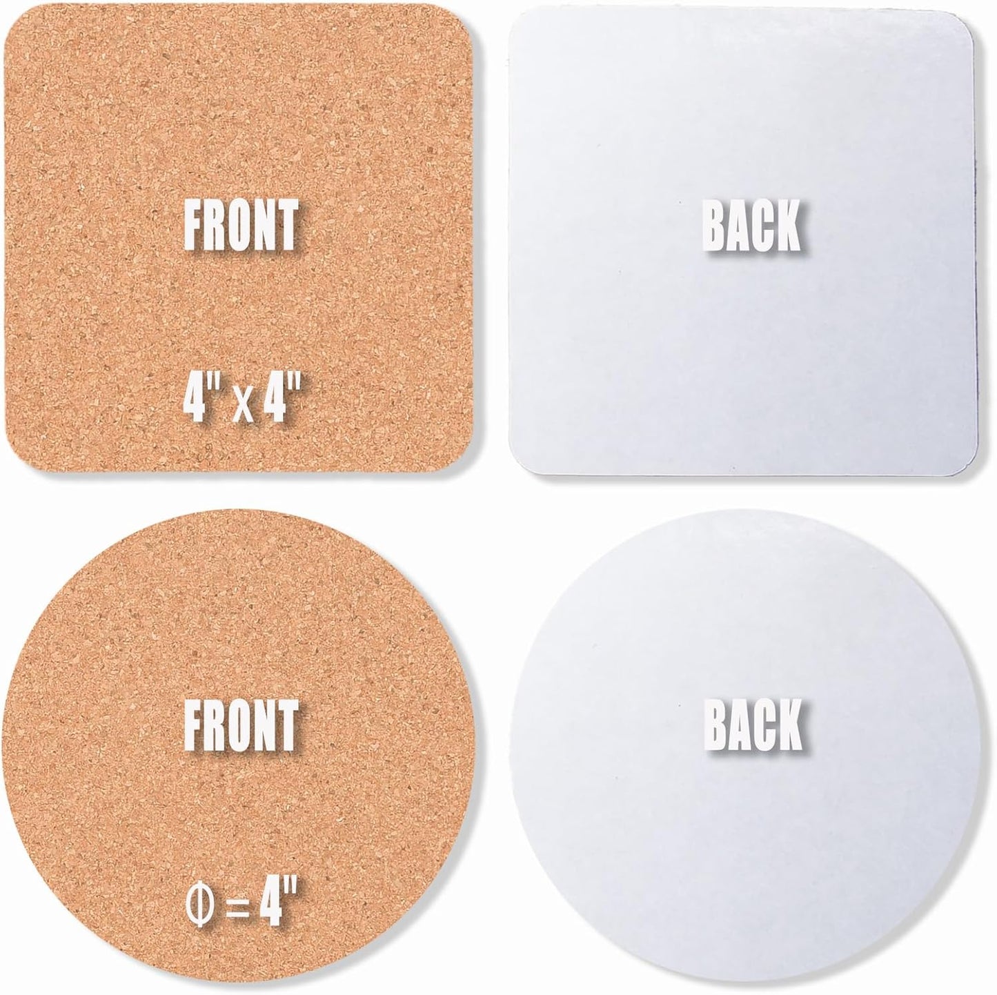 54 Pcs Cork Coasters, 4 Inches with Adhesive, Bulk Cork Sheets Mats for Drinks, Plants, DIY Crafts, Office (4"x 4",