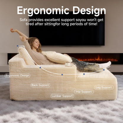 68" Chaise Lounge Chair Indoor, Corduroy Upholstered Boneless Sofa Bed, Deep Seat Sleeper Couch Reading Chairs, Oversized Comfy Cloud Sofas Couches for Living Room, Bedroom (Beige, Oversized)