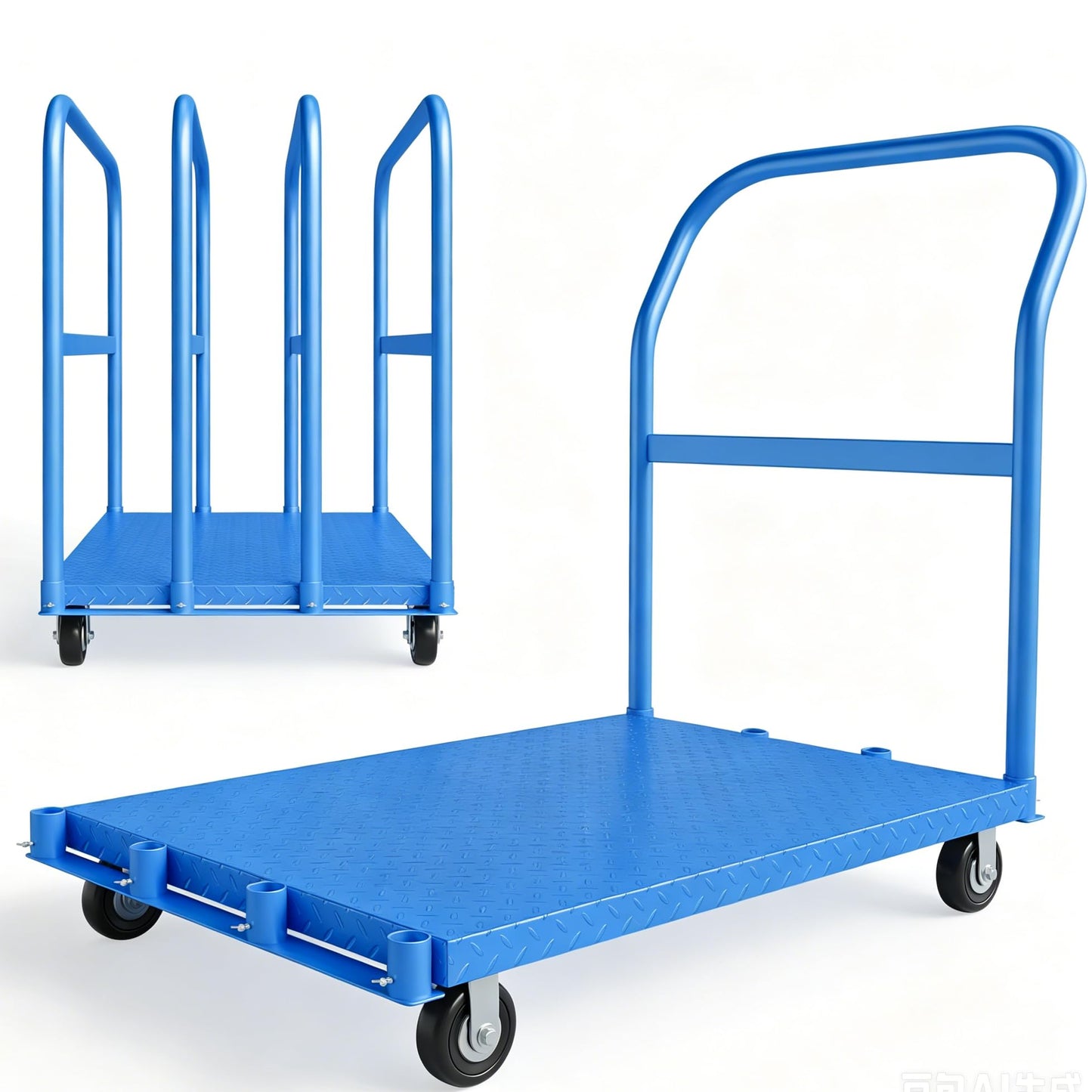 FinerFurnis 2000LBS Heavy Duty Folding Platform Cart - Q235 Steel Flatbed Trolley - 4 Swivel Wheels (2 Brakes) - Collapsible Design - Industrial Dolly for Office, Warehouse, Furniture Moving - Blue |