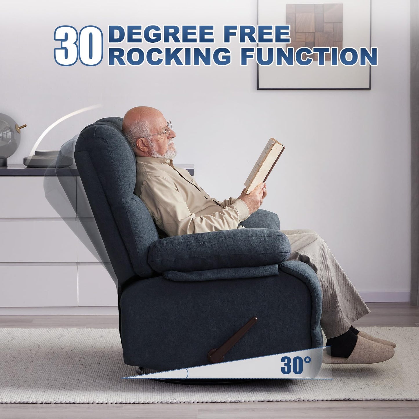 Eiayeebil Oversized Recliner Chair Set of 2, 360° Swivel Rocker Recliner for Big Man, Extra Wide Manual Recliner, Overstuffed Soft Rocking Sofa Chair for Living Room(Grey)