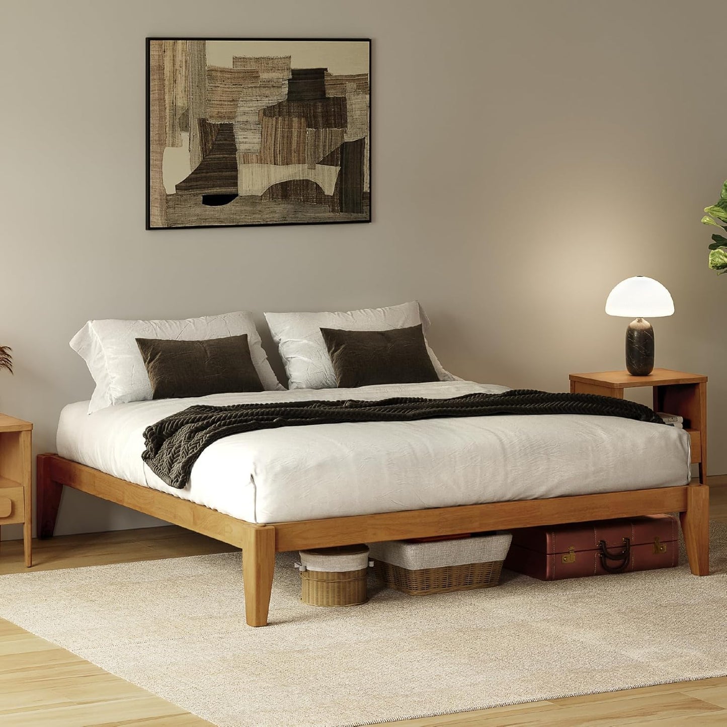 AllForWood Thor Premium Solid Wood Bed Frame King, Japanese Joinery Bed Frame with Wood Slat Support, Platform Bed, No Box Spring Needed, Easy Assembly, Minimalist & Modern Style (Light Brown)