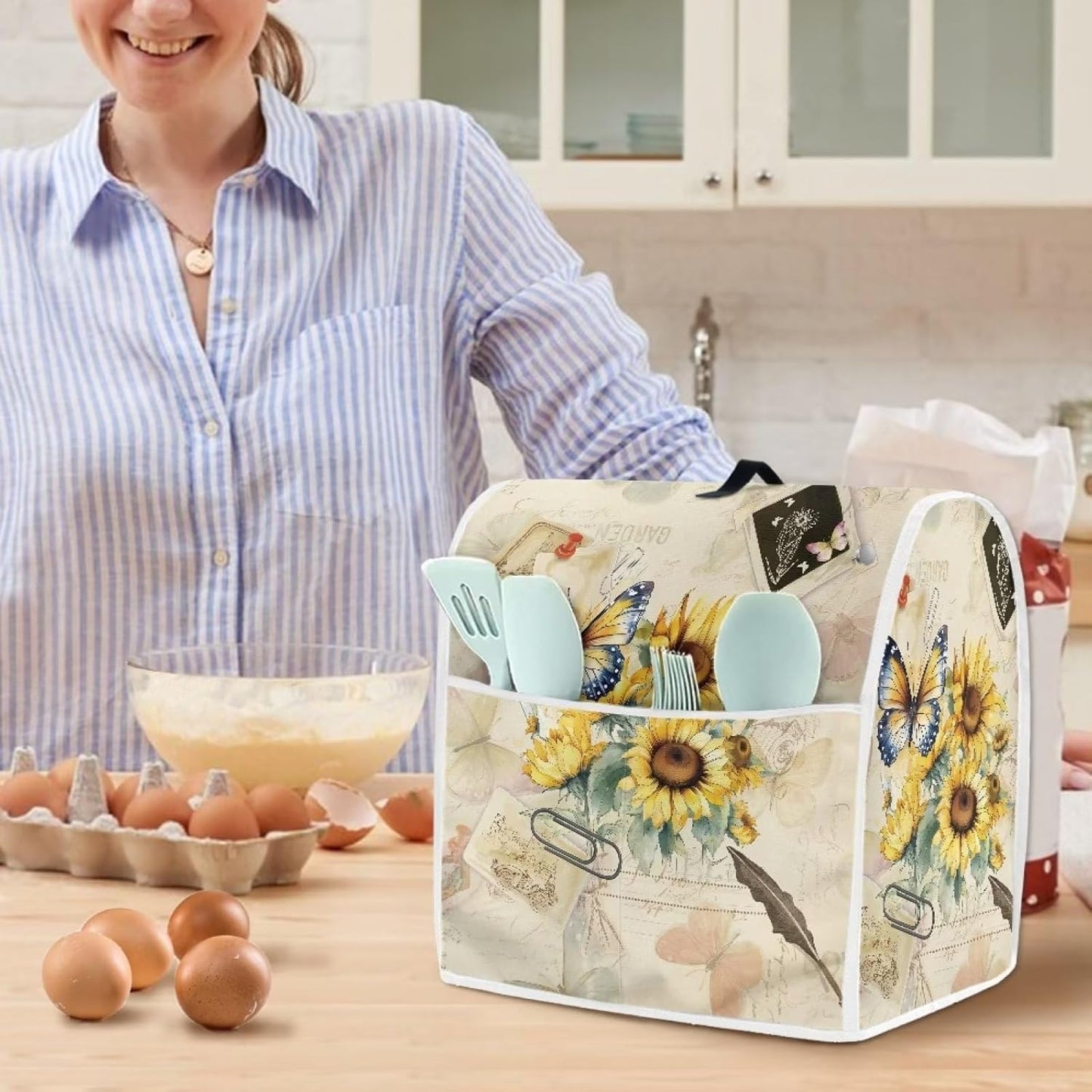 Sunflower Butterfly Stand Mixer Cover for 6-8 Quart Kitchen Aid, Washable Dustproof for Tilt Head & Bowl Lift Models
