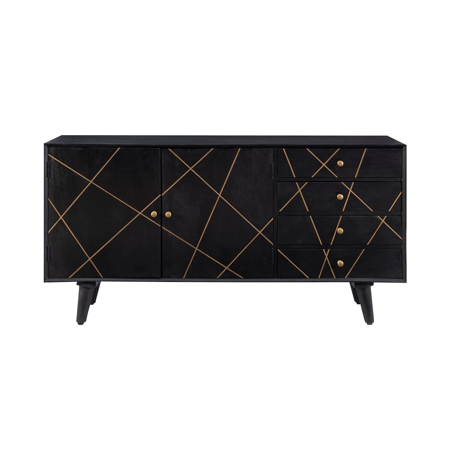 Powell Tate Mango Wood Console with Modern Gold Accents