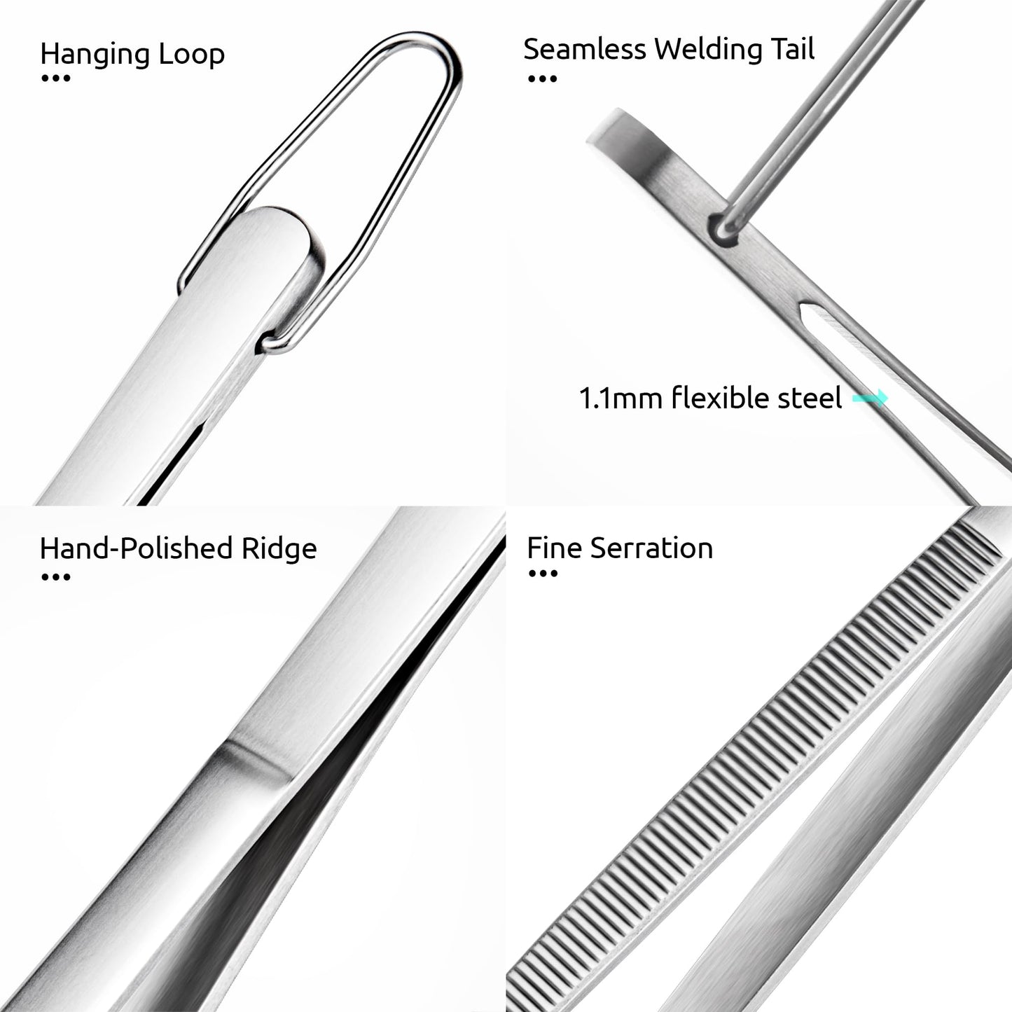 U-Taste 8"+10"+12" Kitchen Cooking Tweezer: 18/8 Stainless Steel Food-Grade Metal Food Tong, Flexible Pinching, Seamless-Welding and Sturdy for Serving Grilling Frying, Plating, Feeding (Pointed Tip)