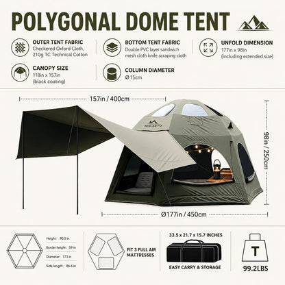 SENLEETO Inflatable Tents for Camping 6-8 People,174.81 Square Feets Igloo Tent, Inflatable Hot Tent with Stove Jack 4 Season Blow up Tents Waterproof Glamping