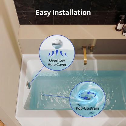 DeerValley 60" x 30" Alcove Acrylic Bathtub, Left Drain Integrated Apron Soaking Bath Tub, Ergonomic Deep Soak Tub with Pop-Up Drain and Integrated Overflow System, White, DV-1T0195L