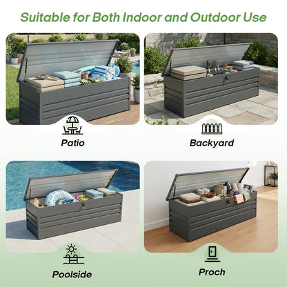 FammyLoft 260 Gallon Metal Deck Box Waterproof, Extra Large Outdoor Stroage Box Weatherproof with Lid for Patio Cushions, Garden Tools, Pool Supplies, Black