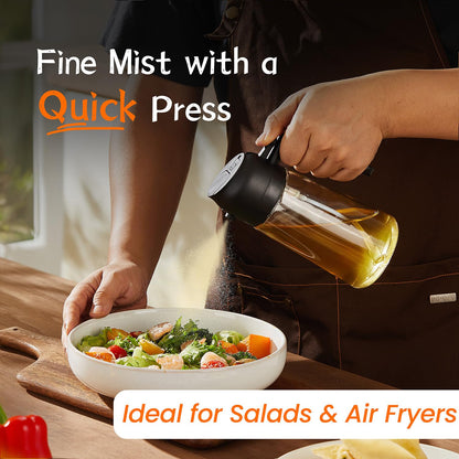 TrendPlain 16oz/470ml Glass Olive Oil Sprayer for Cooking - 2 in 1 Olive Oil Dispenser for Kitchen Gadgets, Air Fryer, Salad, and BBQ - Black