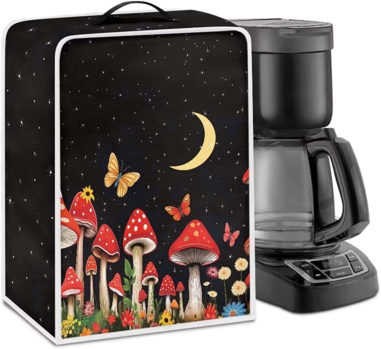 Moon Mushroom Coffee Maker Cover, Stain Resistant Washable Covers with Handle for Toaster Machine Protection