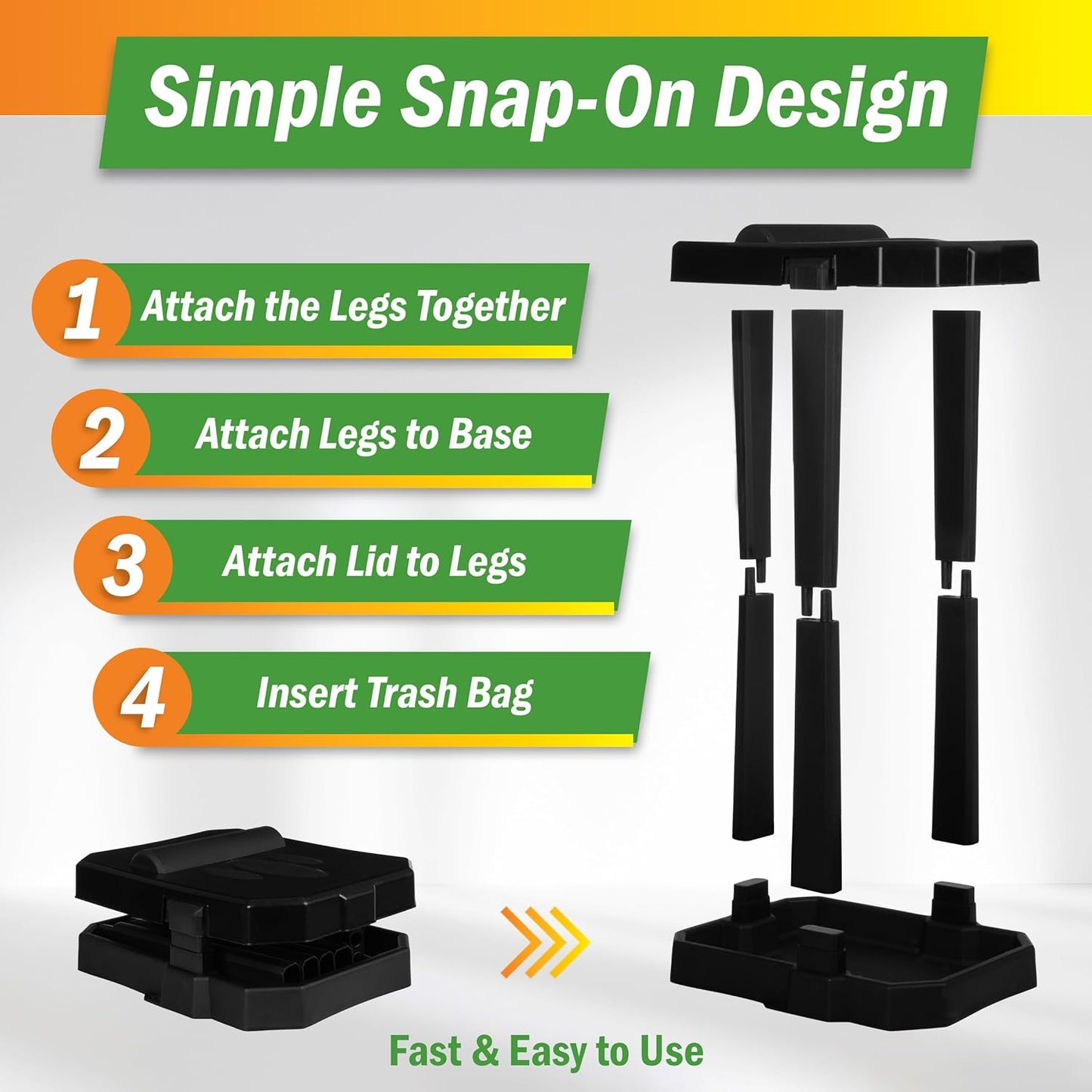 7 Wakeman Heavy Duty Black Trash Bag Portable Trash Bag Holder Stand with Bags - Collapsible Trash Can Camping, RV